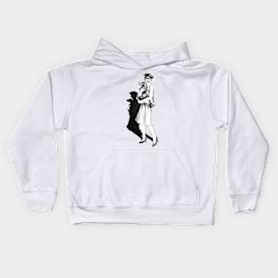 Drwaing of a woman with dog Kids Hoodie